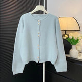 Spring New Round-Neck Long-Sleeved Knitted Cardigan Female Soft Waxy Comfortable Loose Lazy Coat Coat-Outfit