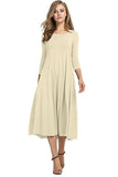 Women Round Neck Shirt Half Sleeve Solid Long Skirt Color Wide Hem