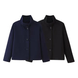 Fongt Women's Autumn And Winter Collar Clasp Short Loose Jacket Casual Solid Color Hair This Coat Top