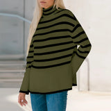 Fongt 2023 New Explosion Women's High-Collar Knitted Striped Opener