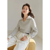 Polo Collar Striped Women's 2022 New Spring Loose Casual Top Full Slevee Casual Loose Sweatshirt Women §ã§á§à§â§ä§ڧӧߧѧñ