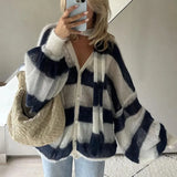 Stripe Oversized Cardigan With Neckerchief-Outfit