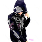 Hip Hop Joggers Sweatshirt Punk Sport Coat Pullover Skeleton Rhinestone Gothic Long Sleeve Zip Hoodie Y2k jacket men hoodies