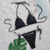Fongt 2023 New TIKTOK Web Celebrity Sexy Bikini Solid Color Strap Pearl Swimsuit Split Body