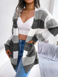 Shooting Autumn And Winter Hit Striped Striped Lantern Sleeve Casual Cardigan Sweater Coat Women's