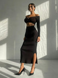 Fongt Tight Knitted Set Autumn/Winter 2023 New Women's Long-Sleeved Sweater Skirt