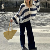 Stripe Oversized Cardigan With Neckerchief-Outfit
