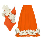 Sexy Fashion One Piece Swimsuit Solid 3D Flower Summer Women Swimwear Beachwear Summer Luxury Monokini Bathing Suit-Outfit