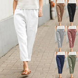 Large Pocket Pure Color Comfort Leisure Cotton Linen Casual Straight-leg
