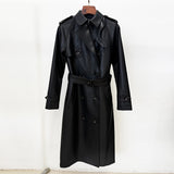 Fongt Autumn And Winter New Star Fashion Double Buckle Belt Repair Long Leather Wind Coat