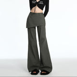 Solid Color Fake Two-piece Casual Flare Pants-Outfit