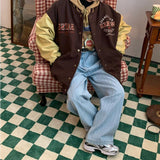 Vintage Badge Embroidered Varsity Jacket-Outfit