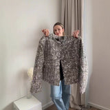 Fongt Women's Clothing Explosion ZA Autumn And Winter New Round Neck Solid Color Sequins With Coarse Flowers And Sequin Suits