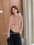 Fongt Xixi 13 Line 2025 Autumn White Standard Temperament Swinging Knitted Long-Sleeved T-Shirt Top 89522