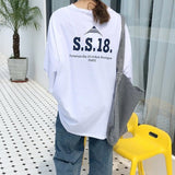 oversized Tshirt Simple letter print Basic T Shirt Women Casual blue Tops Loose White Summer Short Sleeve long