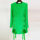 Fongt Early Spring New Star Fashion Ribbon Rope Casual Round Neck Long Sleeve Dress