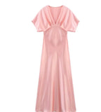 Fongt Women's Explosive Temperament Fashion Silk And Silk Texture Of The Flute Dress