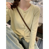 Fongt Gray Knitted Cardigan Women's Autumn With High-End Sweater Coat Early Autumn Temperament Long Sleeve