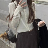 Fongt Windish Small Wool Knitted Cardigan Women's Autumn And Winter Round-Neck Long-Sleeved Bottom Shirt Short Repair Inside The Top