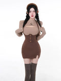 Fashion Clothing Kawaii 2 Piece Set Woman Casual Slim Blouse + Sexy Slim Bodycon Mini Dress High Waist 2023 Autumn Chic-Outfit