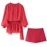 Fongt Women's Clothing 2025 New Fashion Waist Irregular Pendulum Dress Shorts Set
