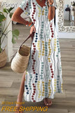 Short Sleeve Holiday Dress For Women Vintage Print V Neck Maxi Party Dress Elegant Ladies Loose Long Retro Dress