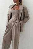 Fongt Women's Fashion Casual Suit Temperament Elegant Women's Blazer Trousers Three Pieces