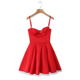 Red Satin Corset Style Tulle Strap Mini Dress-Outfit