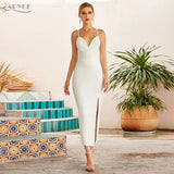 Summer Women Bodycon Bandage Dress Sexy V Neck Spaghetti Strap Slit Club Celebrity Cocktail Evening Runway Party Maxi