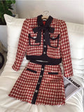 2023 Spring 2 Piece Set Women Vintage Small Fragrance Tweed Jacket Bow Short Coat Mini Skirt Suits French Two Piece