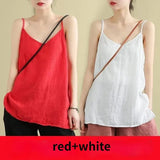 Women's Tank Top Loose Cotton Linen Spaghetti Strap Camis Solid V Neck Casual Fashion Black Summer Tops Vintage