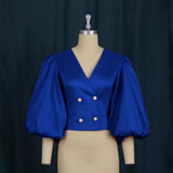 Fongt Collar Lantern Sleeve Button-Down Shirt Repair Short Party Women's Shirt Tops