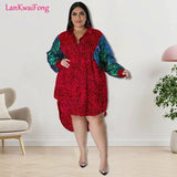 Party Fashion Women's Loose Shirt 5XL Long Sleeve Patchwork Sequin Leopard Pattern Nightclub Casual Dress-Outfit