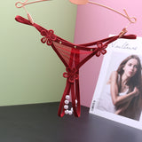 Fongt Transparent Open-File Hot Thong Trousers Lady Low-Rise Open-End T-Thong Trousers Hollow Ultra-Thin Mesh T-Pants