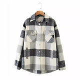 New Autumn Sanded Blouse Women's Lapel Single-Breasted Plaid Coat-Outfit