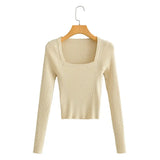 Women 2020 Fashion Elegant Square Collar Knitted Sweater jumper Slim Pullovers Chic Tops