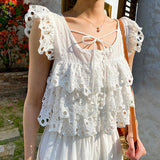 Fongt New Small Fragrant Suit French Hollow Vest Top + White Skirt Summer Shenzhen South Oil Women's