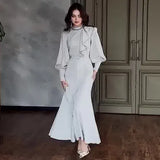Fongt New Women's Temperament Elegant Irregular Thin Splicing Dress