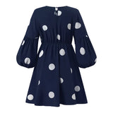 ZANZEA Women Polka Dots Printed Muslim Blouse Lace-Up Puff Sleeve Islamic Clothing Elagant Casual Dubai Marocain Turkish Tops 1028-0-Outfit