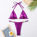 Fongt 2024 New Sexy Bikini Ladies Split Band With Bright Face Solid Color