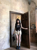 Summer Print Lace Strap Tank Top New Korean Chic Y2K Top Out Wear Slim Fit Spicy Girl Short Camisole Female Crop Tops-Outfit