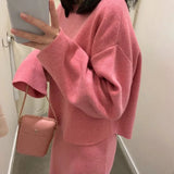 Women Long Sleeve Pullover Sweater And Bodycon Skirt Two Piece Set Office Wear Knitted Outfits Sweater Skirt