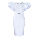 Fongt Summer Round Collar Lotus Sleeves Nailed Diamond Bag Hip Dress Party Party Emptiness Dress