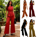 Fongt Women's Dress 2025 New Elegant V-Neck High-Waisted Knitted Dress Skirt Short Sleeves