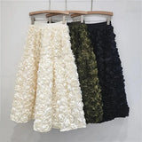 Elastic Waist A-line 3d Rose Flowers Design Maxi Skirt-Outfit