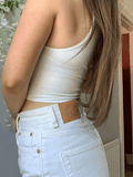 Plunge Neck Rib Crop Tank Top-Outfit