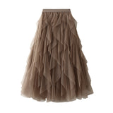 Fongt And Winter Korean Version Of Tight Waist Fashion Splicing Thin Mesh Splicing Irregular Long Waist Half-Body Skirt 8868
