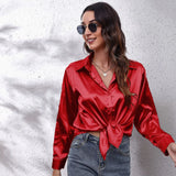 Fongt Shirt Women's Denswear Simulation Silk Long-Sleeved Shirt New Women's Clothing