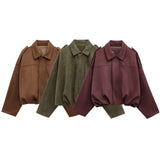 Fongt Velvet Loose Spring Girl Casual Blouse Zipper Fashion Bomber Jacket 2025 Bat Sleeve Texture