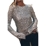 Fongt Autumn Women's Street Solid Color Round Collar Back Hollow Sequin Jacket